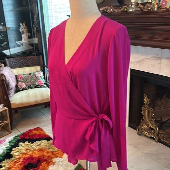 Cynthia Steffe | Vibrant Fuchsia Pink Wrap Dressy Peplum LS Blouse MEDIUM💕💕 - Picture 2 of 7